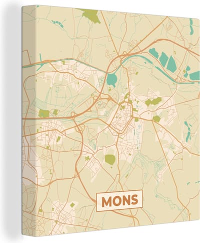 Canvas Schilderij Stadskaart - België - Mons - Kaart - Plattegrond - 20x20 cm - Wanddecoratie