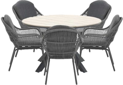 Garden Impressions Yima tuinset 6-delig licht grijs - Tulli tuintafel bruin Ø148 cm