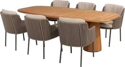 Capri Bernini dining tuinset 240x110xH75 cm 7 delig teak barrel terre 4 Seasons Outdoor