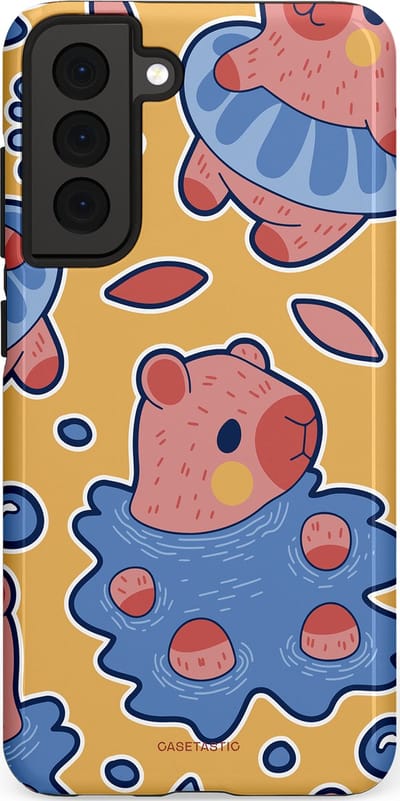 Casetastic Hoesje Geschikt voor Samsung S21 FE - Stijlvolle Beschermende Duo-layer Case - Capibara plons