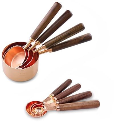 Dailygoody - Maatbekers - Maatlepels - Hoogwaardige kwaliteit - Roségoud - Keukenaccessoires - Voor droge en vloeibare ingrediënten - Set van 8 stuks