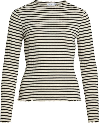 Vila T-shirt Virika L/s Funnel Neck Top - Noos 14107470 Birch/black Dames Maat - S