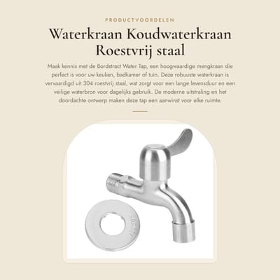 Dailygoods- Waterkraan G1/2 Roestvrij Staal - Enkele Hendel - Wandgemonteerd - Koudwaterkraan - Keuken/Badkamer - Duurzaam ontwerp - Mengkraan