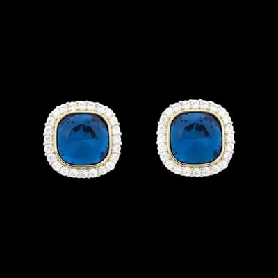 Victoria Valenza Goudkleurige Entourage Clip Oorbellen met Blauwe en Witte Zirkonia Stenen - Clip oorbellen - Goudkleurig - Zirkonia