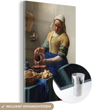 MuchoWow® Glasschilderij 120x180 cm - Schilderij acrylglas - Het melkmeisje - Schilderij van Johannes Vermeer - Foto op glas - Schilderijen