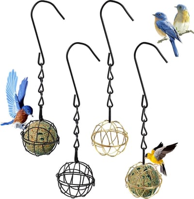 BRENZOOS- Vogelvoederbak met haken - 4 stuks Suet Feeders - Hangend Voederhuisje - Metalen Voederhuisje - Voor Buiten - Veilig voor Vogels