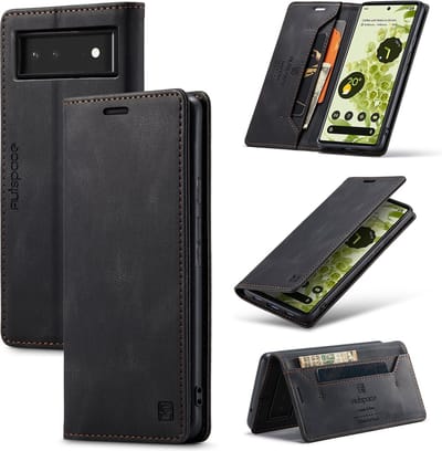 Luxe Flip Case met RFID Bescherming Kaarthouder en Magneetsluiting voor Google Pixel 6 _ Zwart