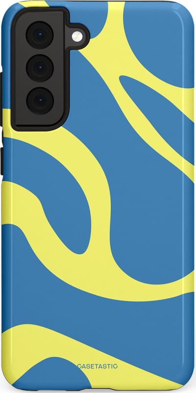 Casetastic hoesje geschikt voor Samsung Galaxy S21 FE 5G - Dubbellaagse bescherming - Blauwe Gele Zee Stranden - Fashion Case - Lavendel Goud Lichtblauw