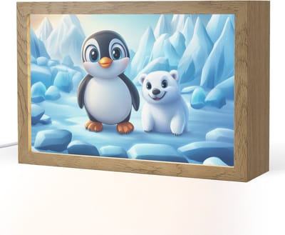 Nachtlampje 30x20 cm - Kinder lampje - Pinguïn - IJsbeer - IJs - Sneeuw - Tafellamp kinderkamer - Slaapkamer lamp - Bedlamp kinderen - Kinderlampje stopcontact - Wandlamp babykamer - Nachtlampjes