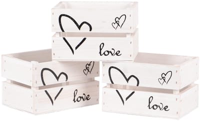 UNUS® Houten kisten Love wit gewassen klein set van 3 - 21x15x13,5cm - speelgoedkist - deco houten krat -