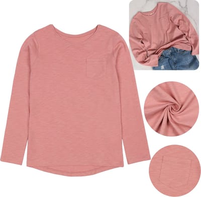 Roze katoenen meisjesblouse met lange mouwen