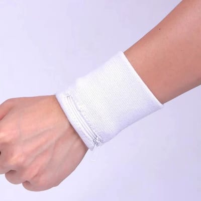 New Age Devi - Zweetbandjes - Polsbandje - Pols Zweetbandje - Met Rits - 8 x 8 CM - Wit - Perfect voor Sport en Fitness!