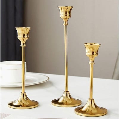 Porte-bougies coniques en laiton doré/métal noir, Bougeoir décoratif centre de table vintage moderne pour cheminée 3pcs(S+M+L) or
