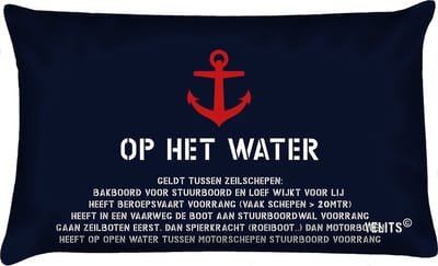 Sierkussen - Buitenkussen Vaarregels Hollands Glorie Bootkussen Waterafstotend - Wit En Blauw - 60 Cm X 40 Cm