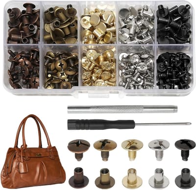 Set van 150 Boekschroeven M5x8mm in 5 Kleuren, Klinknagels voor Leer, Riemen en Boeken, Inclusief Gereedschap voor Creatieve Decoraties