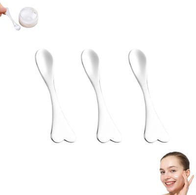 3 stuks - Mini metalen lepel - Roestvrijstalen crèmelepel - Herbruikbare cosmetische lepel - Maatlepel voor huidverzorging - Gezichtsmassager - Multifunctionele beautyspatel - Voor het mengen en afmeten van gezichtscrème en oogcrème