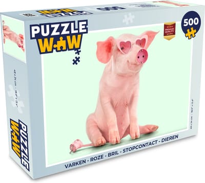 Puzzel Varken - Roze - Bril - Stopcontact - Dieren - Legpuzzel - Puzzel 500 stukjes