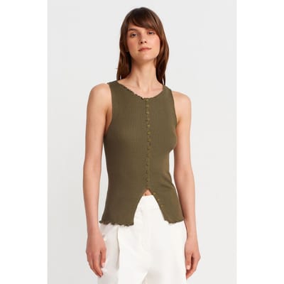Mouwloze Geribbelde Knopen Cardigan