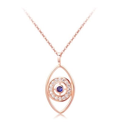 Rose Kleurige Evil Eye Dames Ketting met Witte en Blauwe Zirkonia