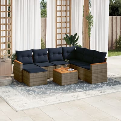 vidaXL - 8-delige - tuinbankset - met - kussens, - grijs - polyrotan