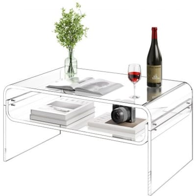 VEVOR Salontafel, Bijzettafel, 2-Laags Salontafel met Opbergplank, Moderne Rechthoekige Salontafel Van Acryl, Ideaal voor Eetkamer, Kookeiland, Restaurant, Kantoor, 50 X 80 X 38 cm (Transparant)
