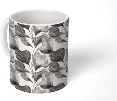 Mok - Koffiemok - Botanisch - Bladeren - Zwart - Mokken - 350 ML - Beker - Koffiemokken - Theemok