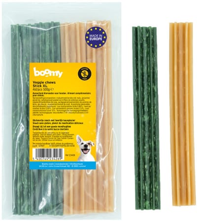 Boomy - Veggie Chews Sticks Extra Large – Vegetarische kauwsticks hond – Tandverzorgende hondensnacks voor grote honden – 4 stuks (500g)