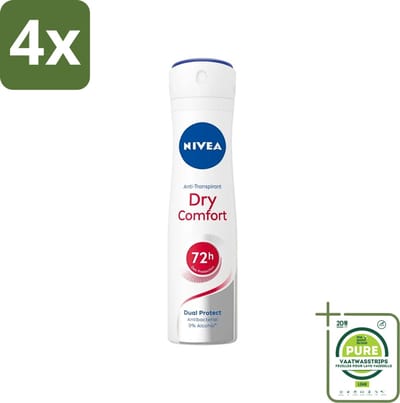 NIVEA - Deodorant Spray - Droog Comfort - Antibacterieel - 150 ml - Voordeelverpakking - 4 stuks - NIVEA deodorant - Antitranspirant