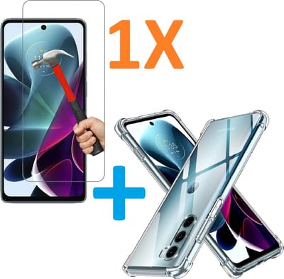 Shockproof Soft TPU hoesje Silicone Case Geschikt voor: Motorola Moto G200 5G met 1X Tempered glas Screen Protector