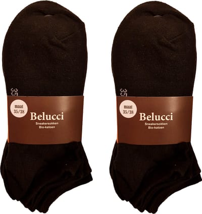 Belucci Sneakersokken – 20 paar – Biologisch katoen – Zwart - Maat 35/38