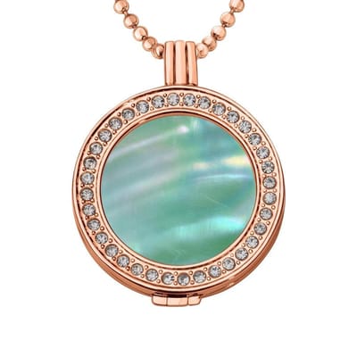 Quiges - Munthouder met Ketting en Munt 33mm Schelp Lichtblauw - Roségoudkleurig met Zirkonia - ERHS640