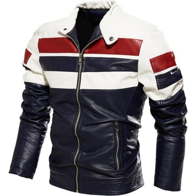 Herenjassen Nieuwe Heren Motorjassen Kleurblok PU Jassen Dezelfde Stijl Pluche Leren Jassen Herenjassen L blauw