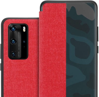 Cadorabo Hoesje geschikt voor Huawei P40 PRO / P40 PRO+ in ROOD - Smart cover in glasvezel - Beschermhoes met standfunctie Book Case Cover Etui
