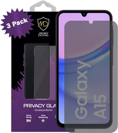 3-Pack MobyDefend Screenprotectors - Geschikt voor Samsung Galaxy A15 - HD Privacy Glass Screensavers
