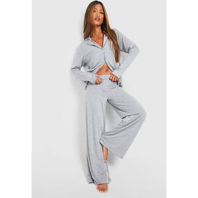 boohoo Dames Jersey Pyjamabroek met Wijde Pijpen | Grey Marl | Maat: 10