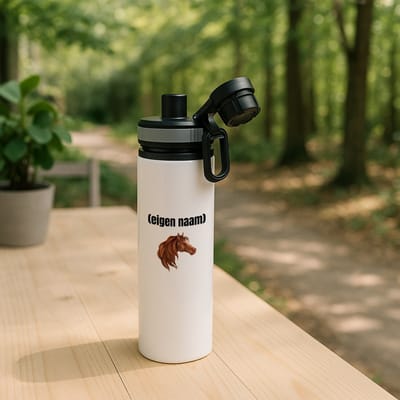 Hacebo® - paardenkop met eigen naam waterfles met draaidop grijs - Paarden - paarden liefhebbers - iemand die houdt van paarden - verjaardag - cadeau - kado - water fles - 850ML