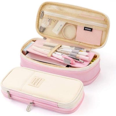 Trousse à crayons violette Kawaii, grande capacité, sac à stylos, pochette, boîte de rangement pour filles, bureau, étudiant, papeterie, fournitures scolaires rose
