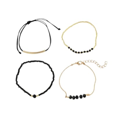 Set 4 - delig Armbandjes - Zwart | 17-20 cm | Bijoux/Kraaltjes | Fashion Favorite