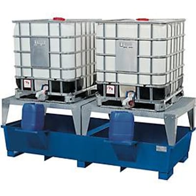 IBC-station ASECOS, staal, met 2 vulblokken en vorkheftruckschoenen, 1000 l opvangvolume, B 2680 x D 1300 x H 950 mm, geschilderd