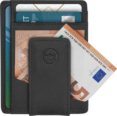 Prowallet Clipper - Pasjeshouder - Echt Leder - Vintage Black - 6 tot 8 pasjes - Briefgeld en Muntgeld - Creditkaarthouder met Magneetsluiting - Slanke Heren Portemonnee met Geldclip