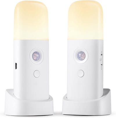 KZQ Bewegingssensor Nachtlampje met Oplaadbare Batterij – Draadloze Tafellamp met 5 Dimstanden voor Kinderkamer, Slaapkamer, Badkamer of Gang – Warm wit licht, 2 Stuk