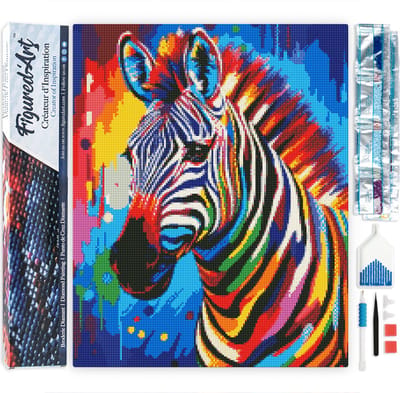 Figured'Art Diamond Painting set Volwassenen 40x50 cm Kleurrijke Abstracte Zebra - 5D DIY Art full drill vierkante diamant - Opgerold canvas