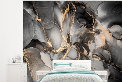 Behang - Fotobehang Grijs - Luxe - Goud - Marmer - Breedte 325 cm x hoogte 260 cm