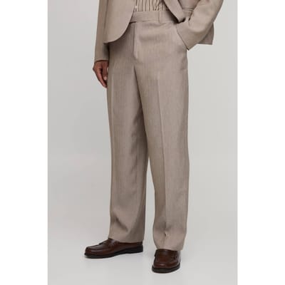 Herringbone Relaxed Fit Tailored Trousers | Taupe | Size 38
