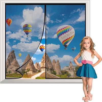 Insectenhor voor Raam 85x60cm Zwart Zelfklevend Magnetisch Sluitend