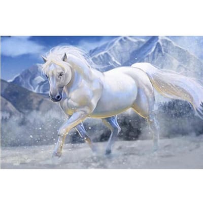 Diamant schilderij wit paard muur decor volledige ronde strass diamant borduurwerk 20X30CM gray
