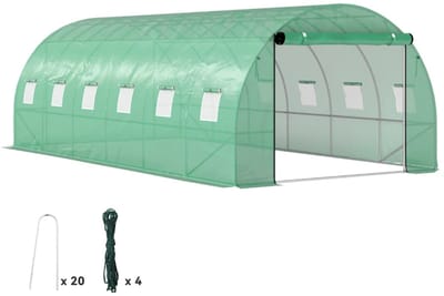 Polytunnelkas - Kas met Roldeuren en Ramen - Tunnelkas - Inloopkas - Foliekas - Kweektunnel - Kweekkas - Kastunnel - Tomatenkas - Groentekas - Plantenhuis - Plantenteelt - voor Groenten, Bloemen, Planten - 600 x 300 x 197 cm - Groen