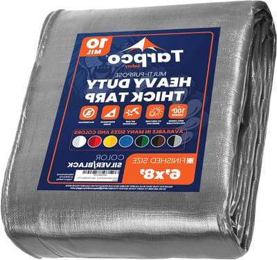 Waterdicht Dekzeil - Afdekzeil Polyethyleen - Bescherming Buiten - Versterkte Randen Doorvoertules - 1.85m x 2.45m - Zilver Zwart