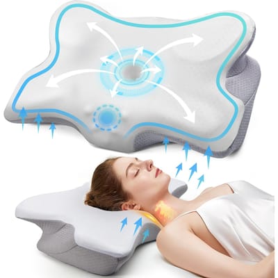 Pulatree Nieuw Geurloos Orthopedisch Kussen Voor Nek- En Schouderpijn Geheugenschuim Nekkussen Ergonomisch Slapen Cervicaal Kussen 22 x 14 x  4 inches white