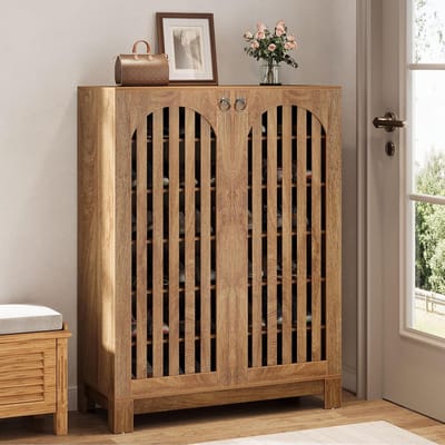 Tribesigns Schoenenkast – 6 Lagen Schoenenrek – 73x35x109cm - Schoenenkast met Deuren en Verstelbare Planken – Houten Schoenenopberger voor Entree, Woonkamer - Eik